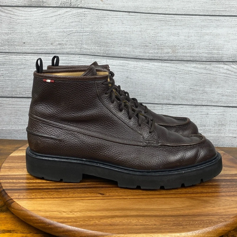 Bally Lysius Brown Pebbled Leather Moc Toe Boots Men’s Shoe Size Size 12 D
